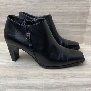 Markon Fanta Womens Black Leather Square Toe Ankle Booties Block Heel Size 8.5W